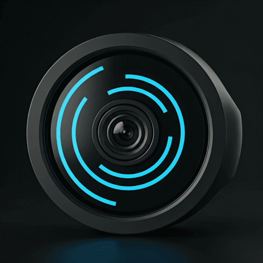 Modern security camera with glowing blue indicator